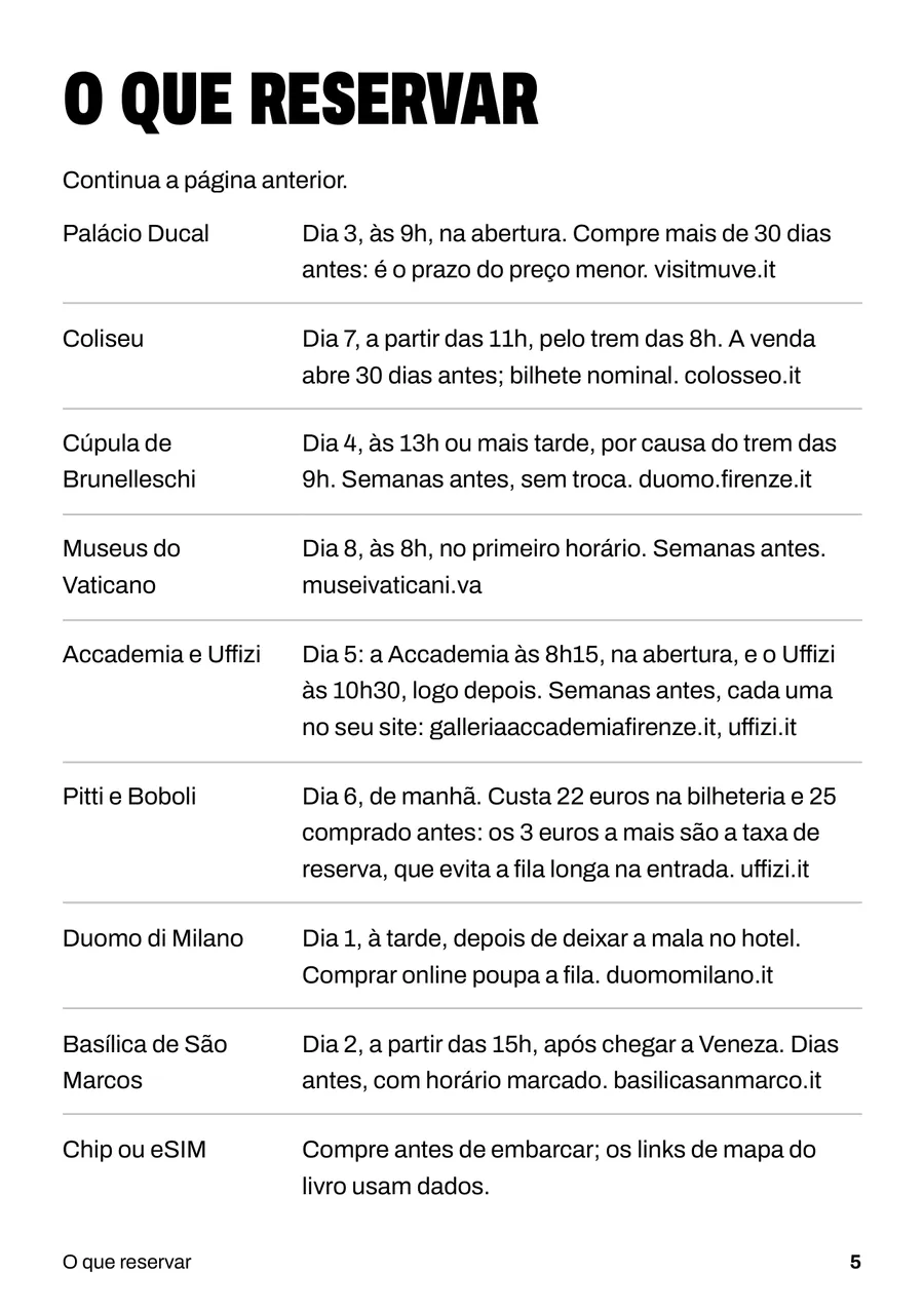 Página O que reservar do e-book