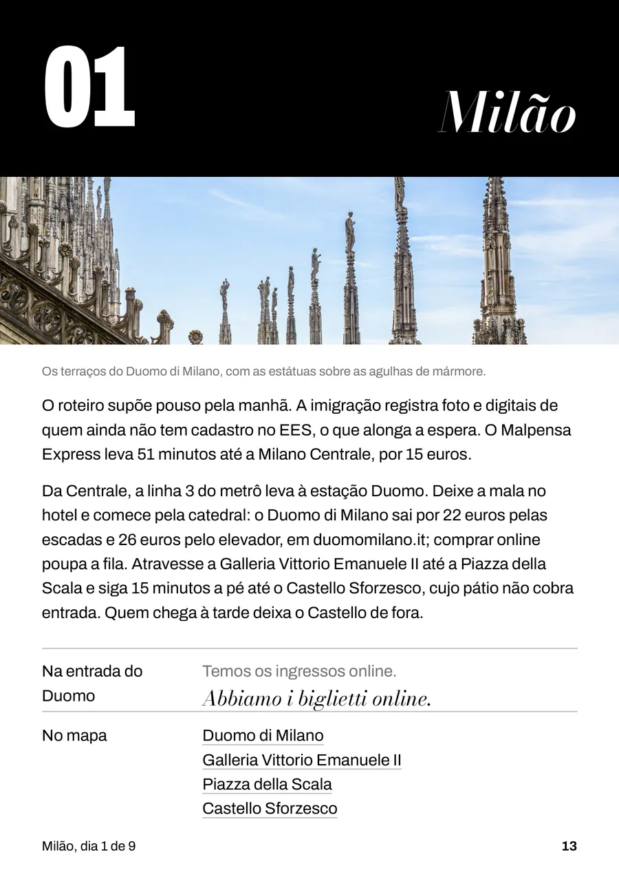 Página do dia 1 do e-book, Milão